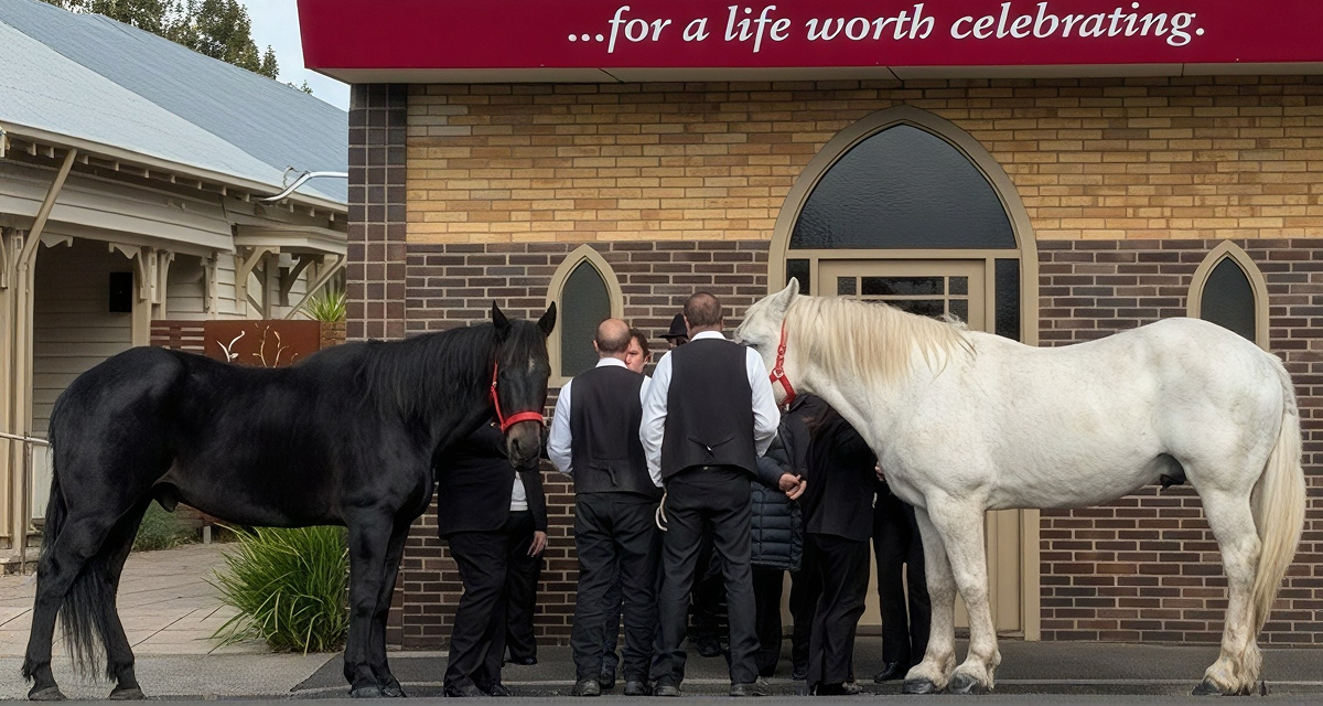 Horses in front of a Tuckers funeral home